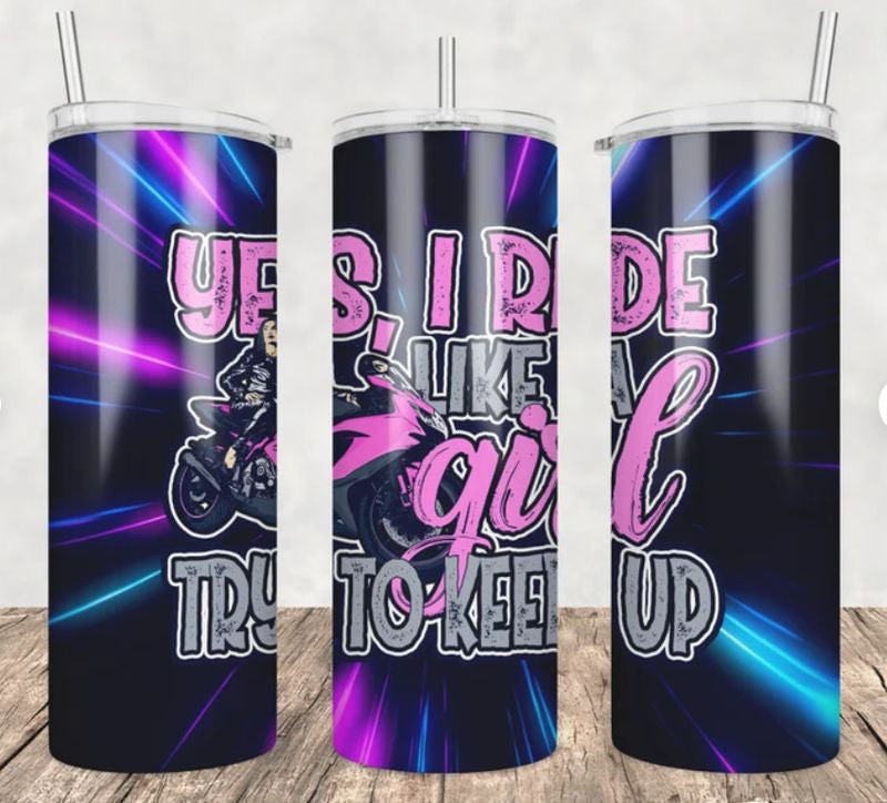 Bikergod Motorcycle Biker Girl I Ride Like A Girl Stainless Steel 20 Oz Straight Cup- NACA14
