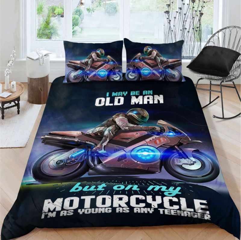 Bikergod Motorcycle I May Be An Old Man Bedding Set Cover Design 3D - NAAH39
