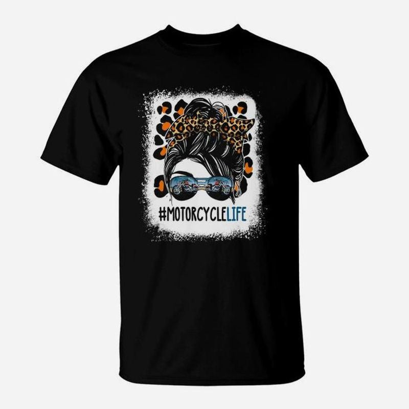 Bikergod Motorcycle Leopard Messy Bun Hair Woman Motorcycle Life Biker Girl T-shirt Design 2D Full Printed Sizes S - 5XL - NAAL252