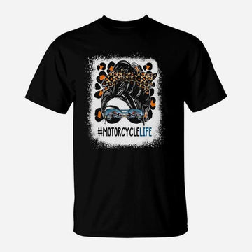 Bikergod Motorcycle Leopard Messy Bun Hair Woman Motorcycle Life Biker Girl T-shirt Design 2D Full Printed Sizes S - 5XL - NAAL252