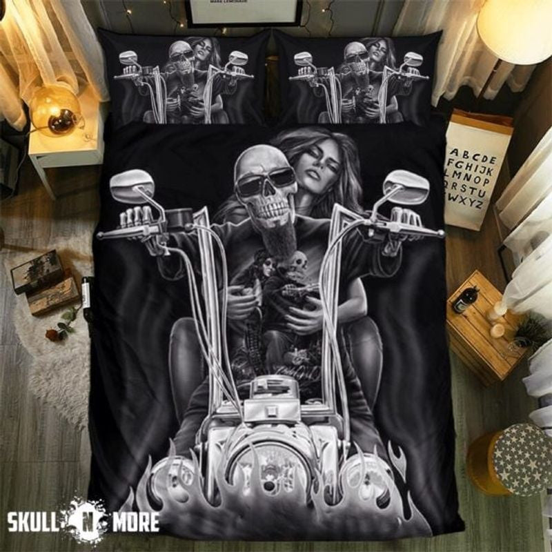 Bikergod Motorcycle Skull Ride Motorcycle Bedding Set Cover Design 3D - NAAH61