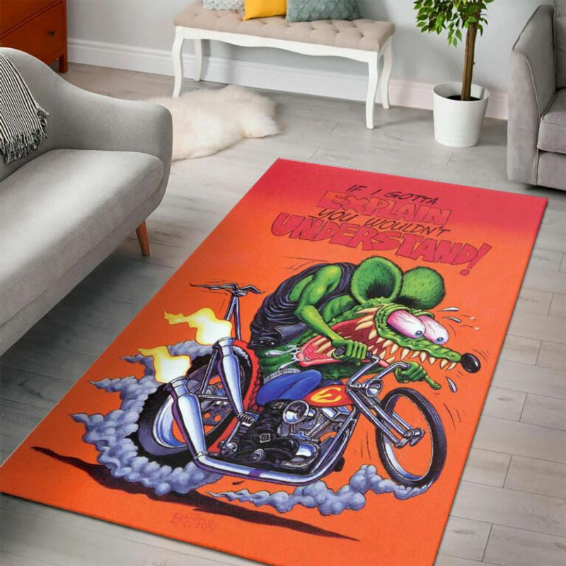 Bikergod Motorcycle Rat Fink If I Gotta Explain You Wouldn’t Understand Rug Home Floor Decor NADA152