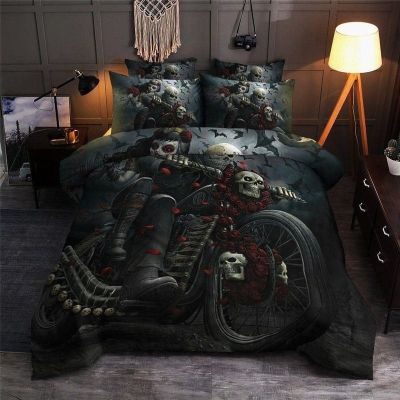 Bikergod Motorcycle Skull Bedding Set Cover Design 3D - NAAH54