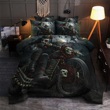 Bikergod Motorcycle Skull Bedding Set Cover Design 3D - NAAH54