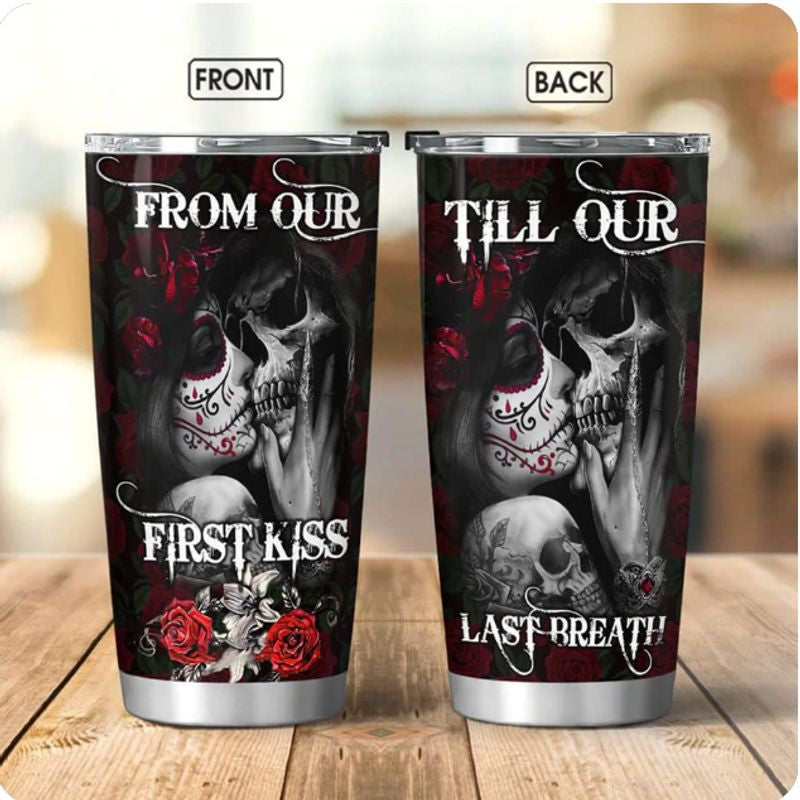 Bikergod Motorcycle Skull Couple Biker Stainless Steel 20 Oz Tumbler- NAAL228