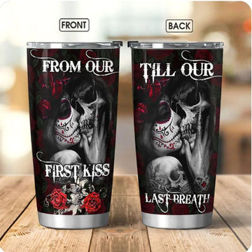 Bikergod Motorcycle Skull Couple Biker Stainless Steel 20 Oz Tumbler- NAAL228