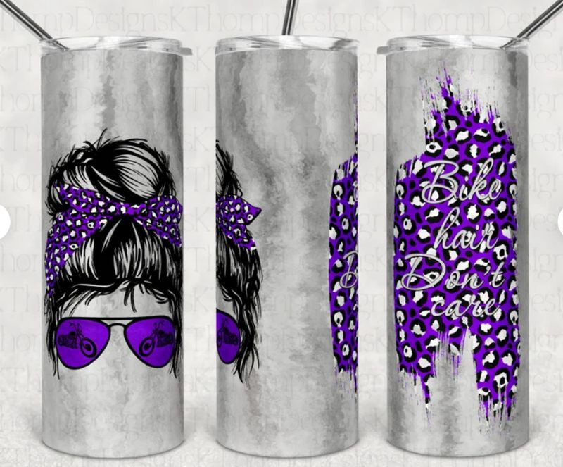 Bikergod Motorcycle Bike Hair Don't Care Purple design Stainless Steel 20 Oz Straight Cup- NACA20