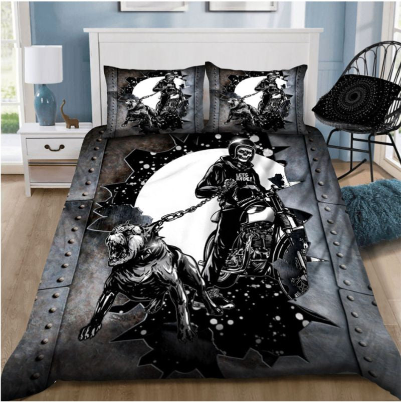 Bikergod Motorcycle Skull Bitbull Bedding Set Cover Design 3D - NAAH40