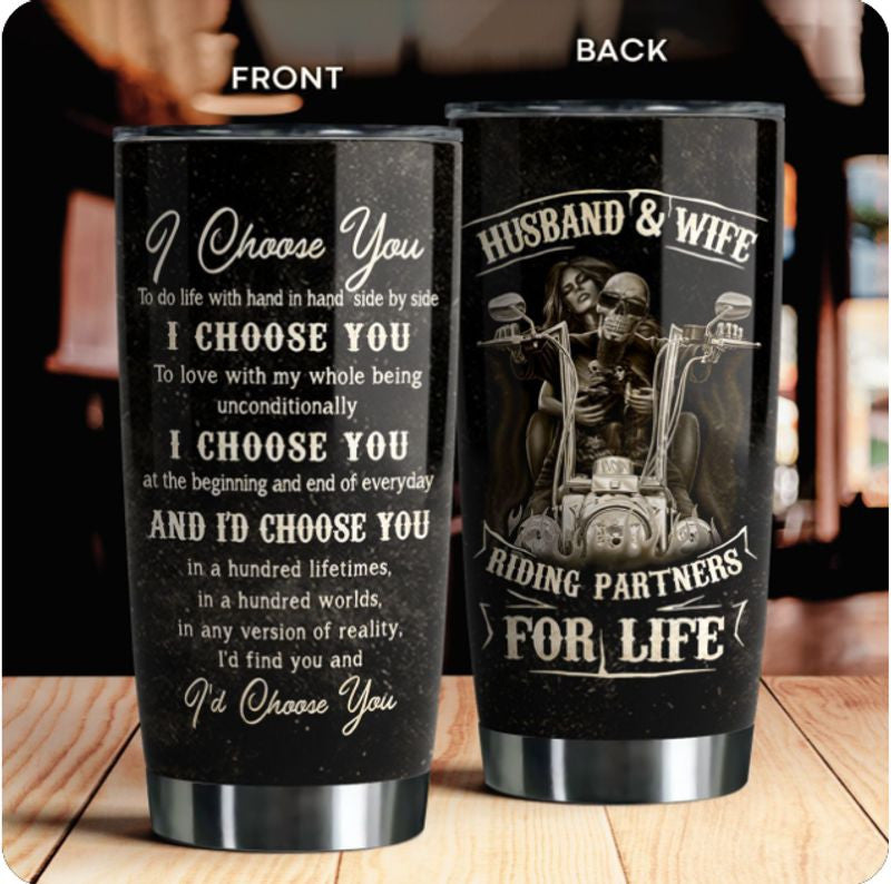 Bikergod Motorcycle Husband And Wife Riding Partner For Life Stainless Steel 20 Oz Tumbler- NAAL202