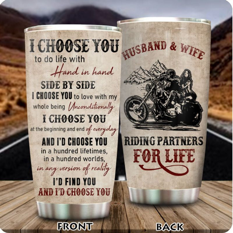 Bikergod Motorcycle Husband And Wife Riding Partner For Life Stainless Steel 20 Oz Tumbler- NAAL220