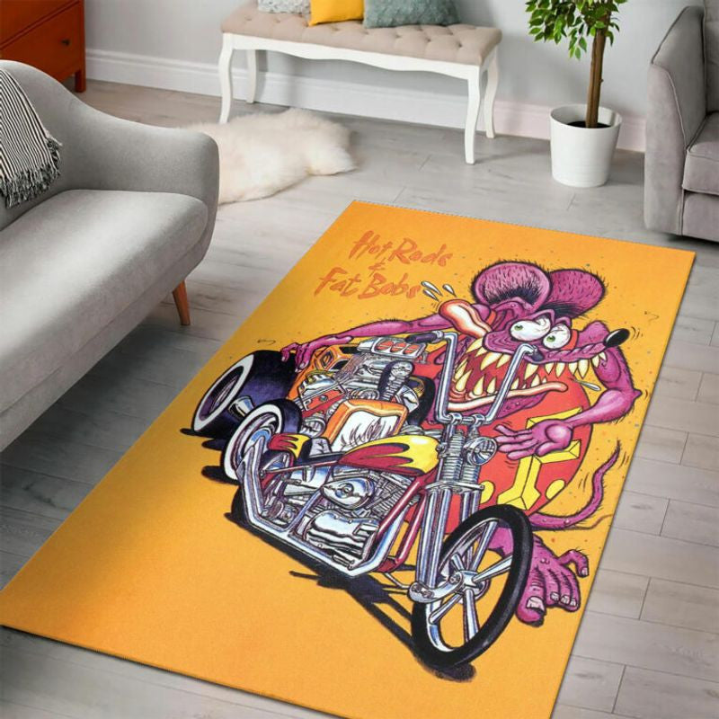 Bikergod Motorcycle Rat Fink Hot Rods And Fat Bobs Rug Home Floor Decor NADA153