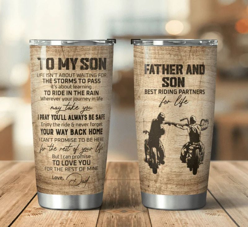 Bikergod Motorcycle Father And Son Riding Partner For Life Stainless Steel 20 Oz Tumbler- NAAL200