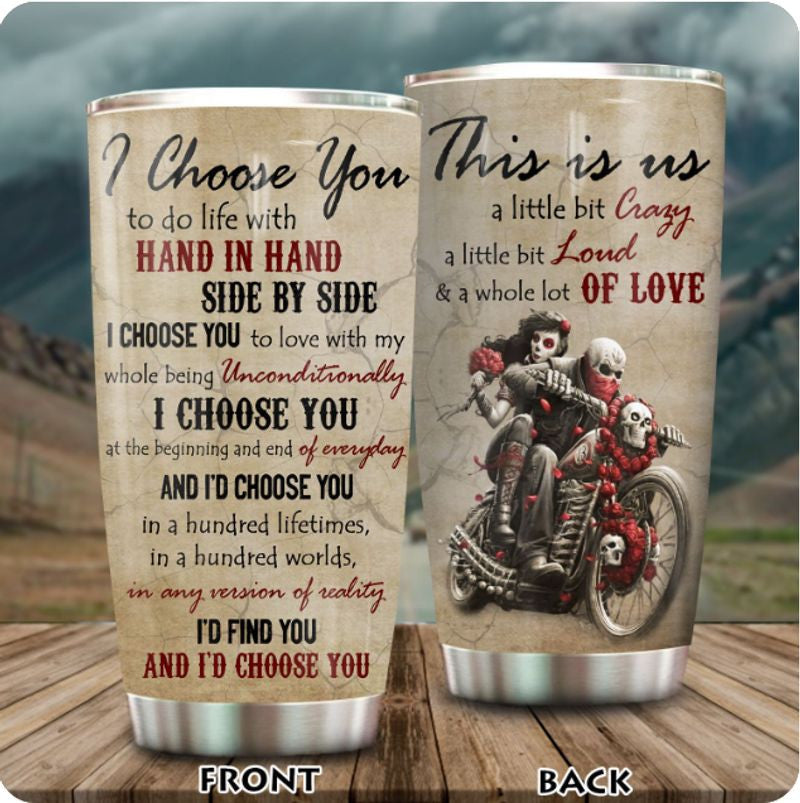 Bikergod Motorcycle Skull Couple Biker This Is Us Stainless Steel 20 Oz Tumbler- NAAL206