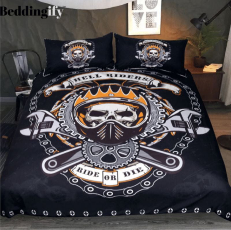 Bikergod Motorcycle Ride Or Die Skull Bedding Set Cover Design 3D - NAAH57