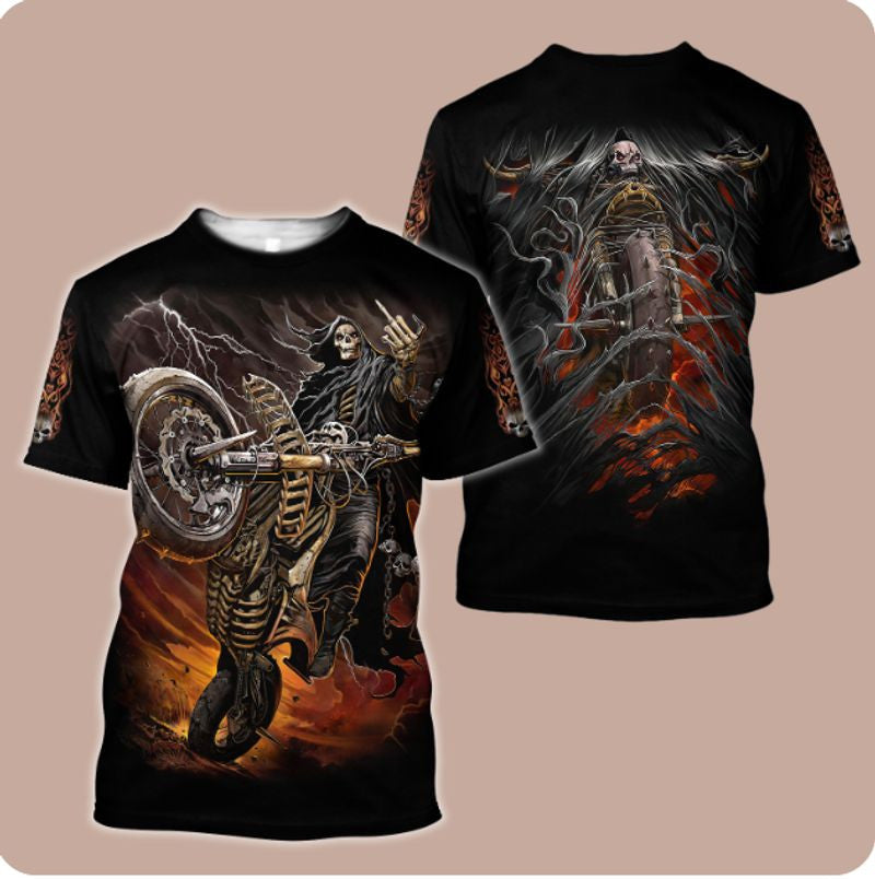 Bikergod Motorcycle Fire Biker Skull T-shirt Design 3D Full Printed Sizes S - 5XL - NABA224
