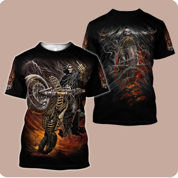 Bikergod Motorcycle Fire Biker Skull T-shirt Design 3D Full Printed Sizes S - 5XL - NABA224