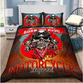 Bikergod Motorcycle Born To Ride Skull And Girl Bedding Set Cover Design 3D - NAAH59