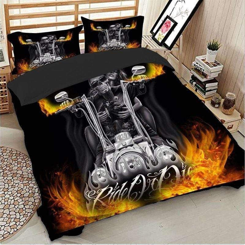 Bikergod Motorcycle Biker Ride Or Die Bedding Set Cover Design 3D - NAAH55