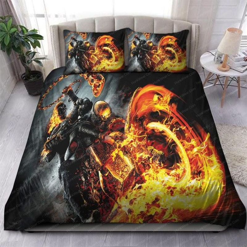 Bikergod Motorcycle Skull Fire Bedding Set Cover Design 3D - NAL90
