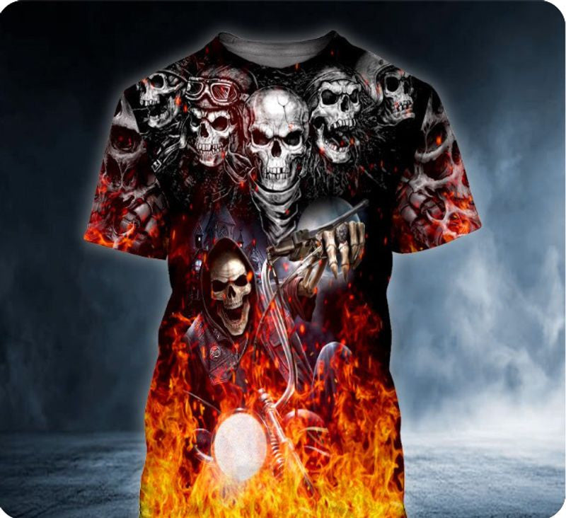 Bikergod Motorcycle Bikers Fire Skull T-shirt Design 3D Full Printed Sizes S - 5XL - NAAM67