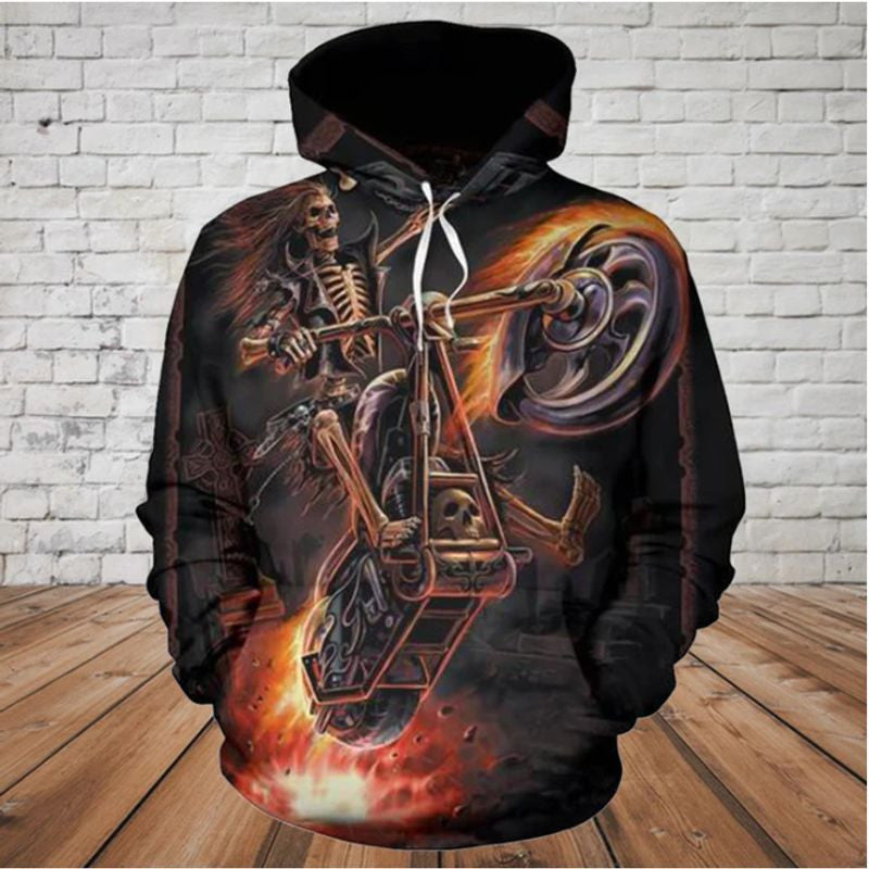 Bikergod Motorcycle Skull Hoodie Design 3D Full Printed Sizes S - 5XL - NAAM69