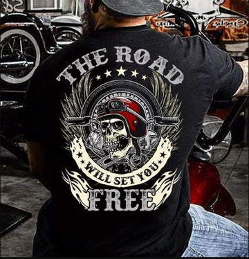 Bikergod Motorcycle The road will set you free skeleton rider T-shirt Design 2D Full Printed Sizes S - 5XL - NAAM32