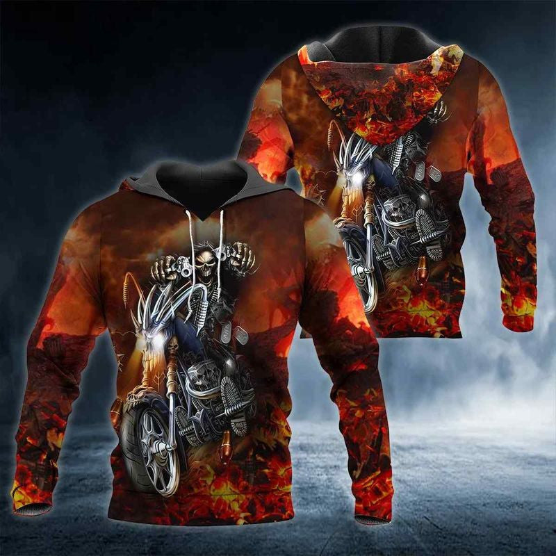 Bikergod Motorcycle Fire Biker Skull Hoodie Design 3D Full Printed Sizes S - 5XL - NAQ5461