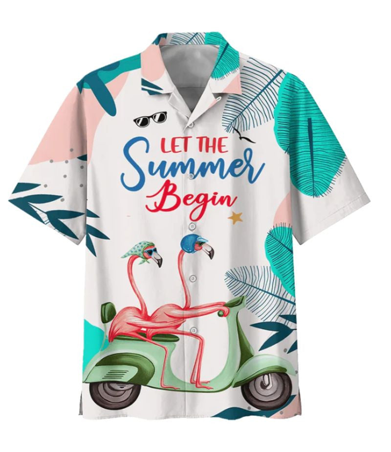 Bikergod Flamingo Motorcycles Let The Summer Begin Hawaii Shirt Design 3D Full Printed Sizes S - 5XL NAAB334