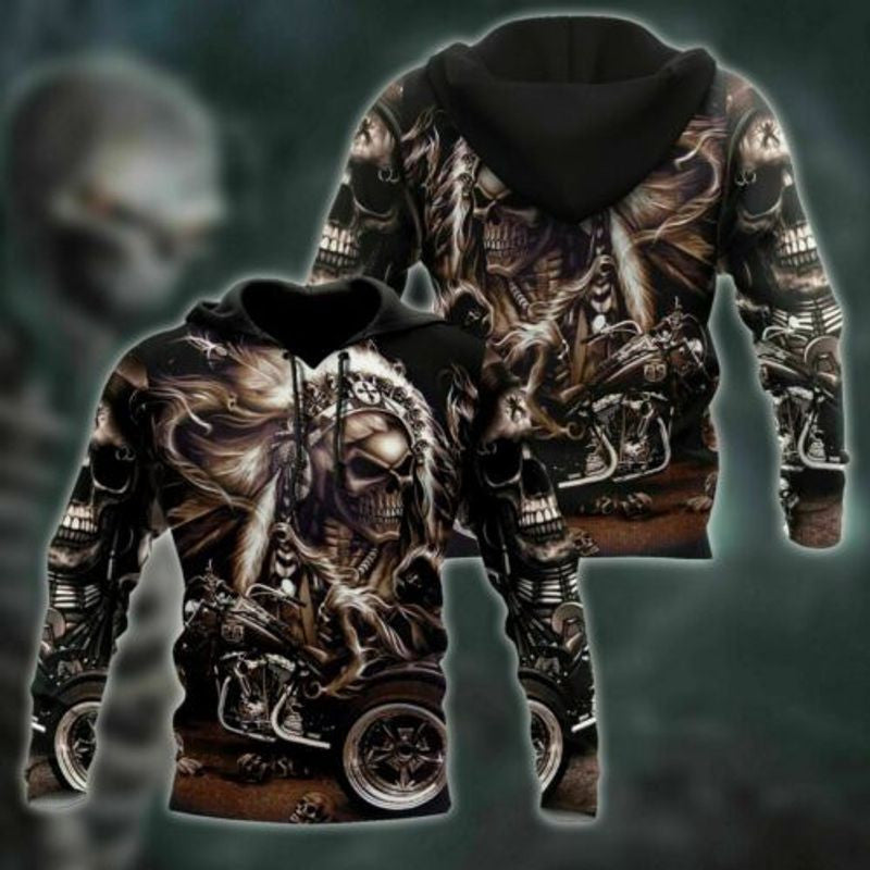 Bikergod Native Skull Motorcycle Hoodie Design 3D Full Printed Sizes S - 5XL - NAQ5460