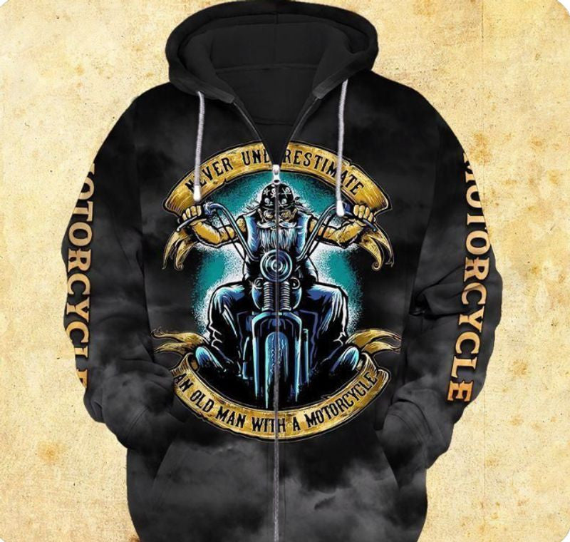Bikergod Biker Old Man Motorcycle Zip Hoodie Design 3D Full Printed Sizes S - 5XL NAQ1254