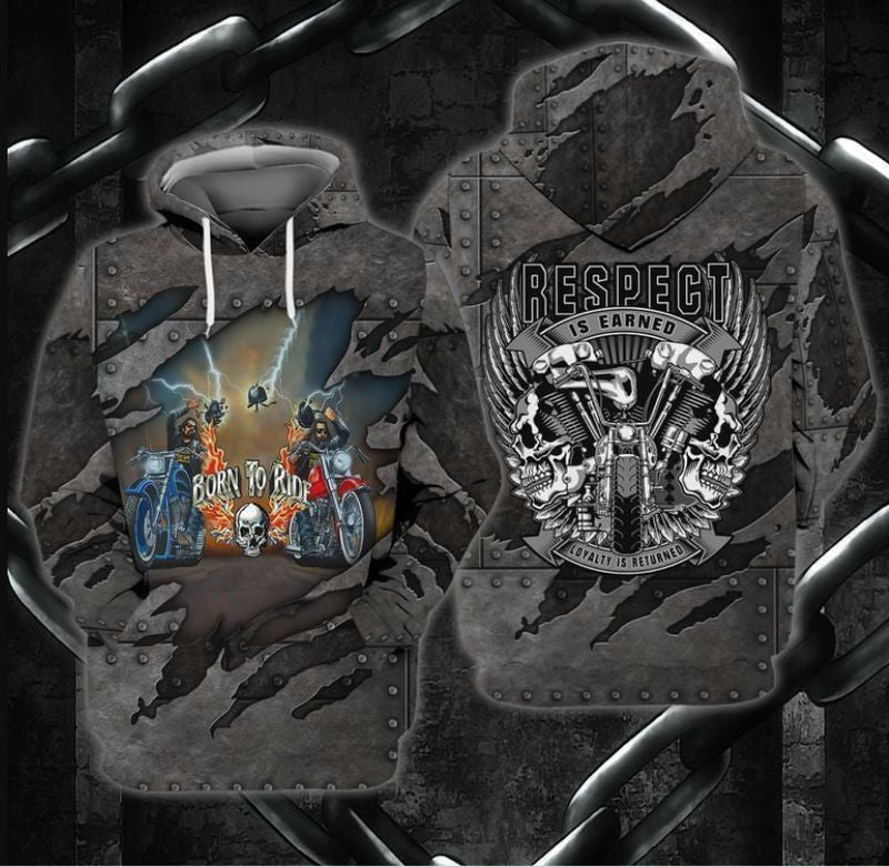 Bikergod Motorcycle Biker Born To Ride Respect Is Earned Hoodie Design 3D Full Printed Sizes S - 5XL - NAAM49