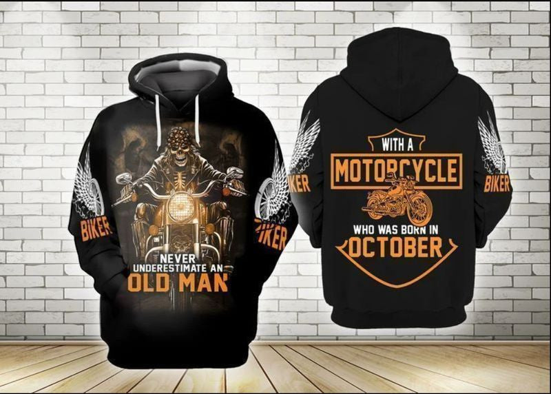 Bikergod Motorcycle Never Underestimate An Old Man With A Motorcycle Who Was Born In October Hoodie Design 3D Full Printed Sizes S - 5XL - NAAM44
