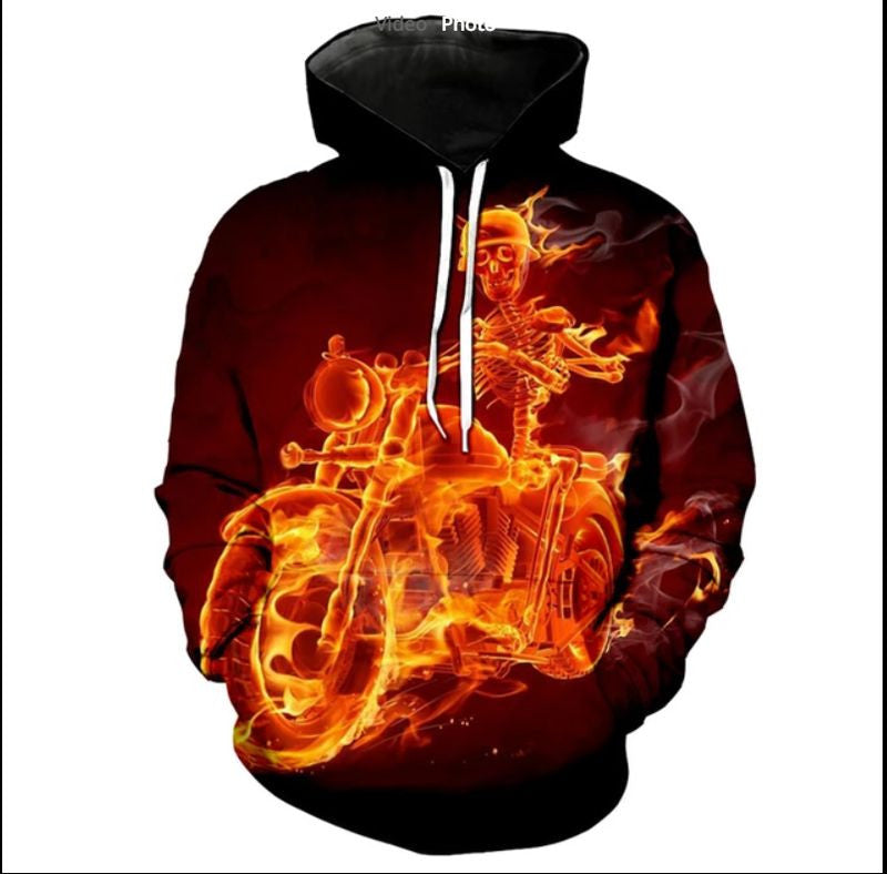 Bikergod Motorcycle Fire Skull Hoodie Design 3D Full Printed Sizes S - 5XL - NAQ546512