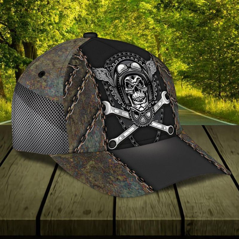 Bikergod Motorcycle Skull Mechanic Classic Cap NABH235