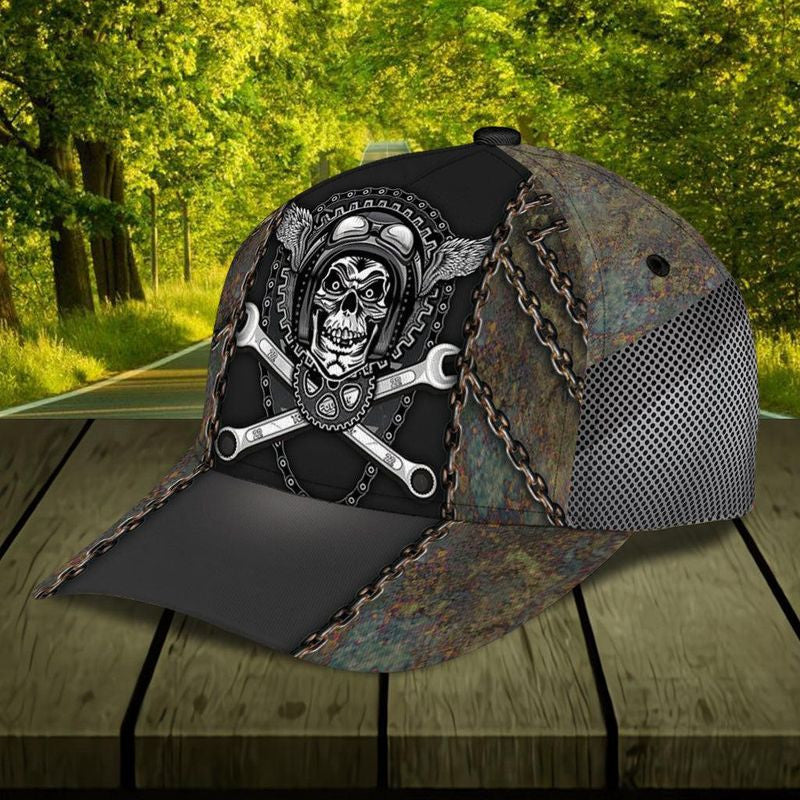 Bikergod Motorcycle Skull Mechanic Classic Cap NABH235
