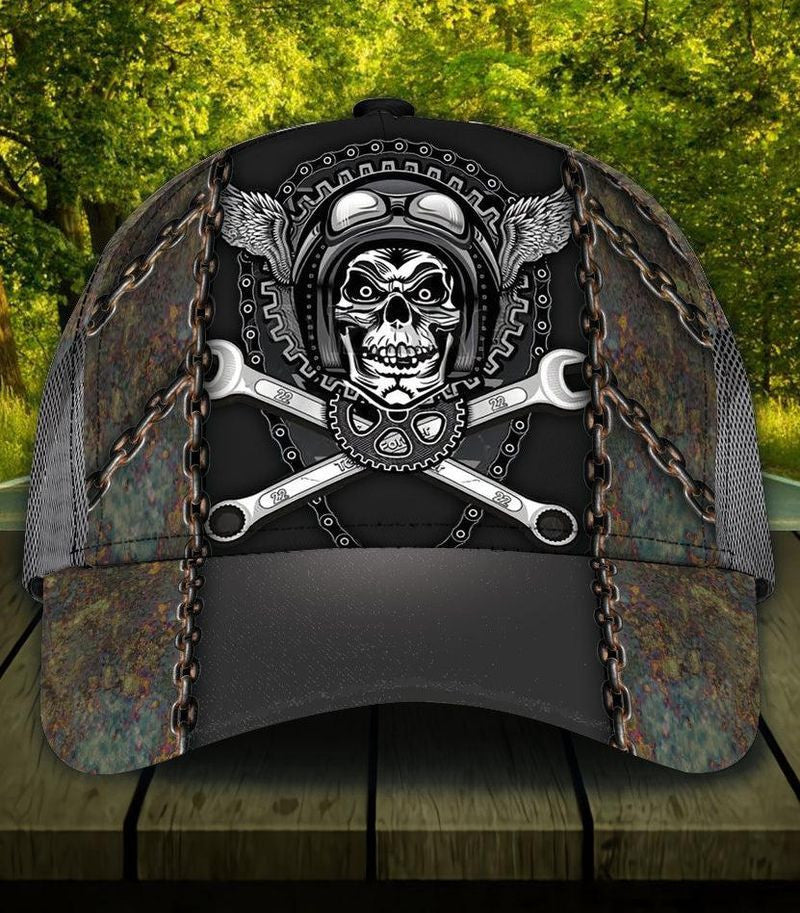 Bikergod Motorcycle Skull Mechanic Classic Cap NABH235