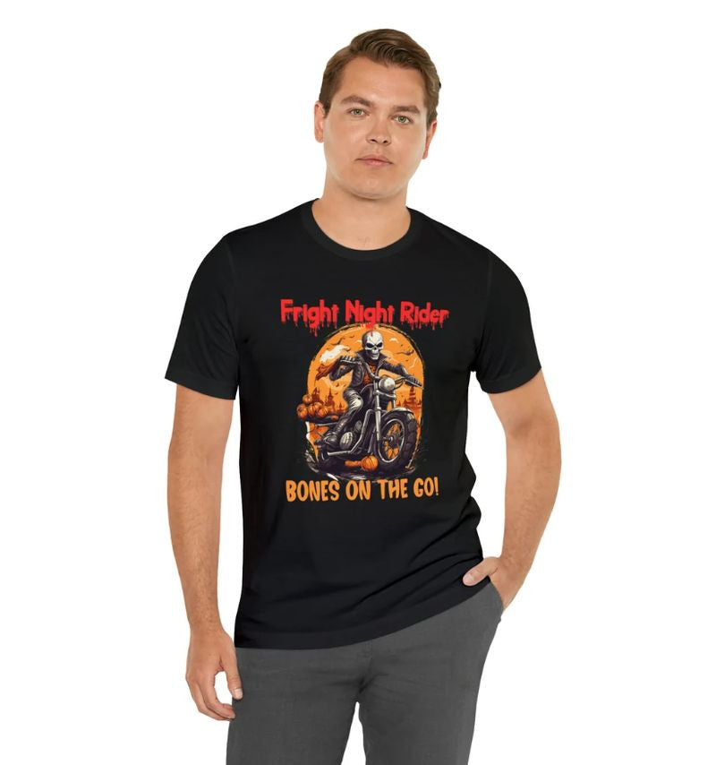 Bikergod Motorcycle Skeleton Halloween Fright Night Rider T-shirt, Crew-neck Sweatshirt, Hoodie, Tank Top, V-neck T-shirt Design 2D Full Printed Sizes S - 5XL - NABS290