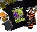 Bikergod Motorcycle Old Witch Riding You can?t scare me i?m a biker Halloween T-shirt, Crew-neck Sweatshirt, Hoodie, Tank Top, V-neck T-shirt Design 2D Full Printed Sizes S - 5XL - NABD247