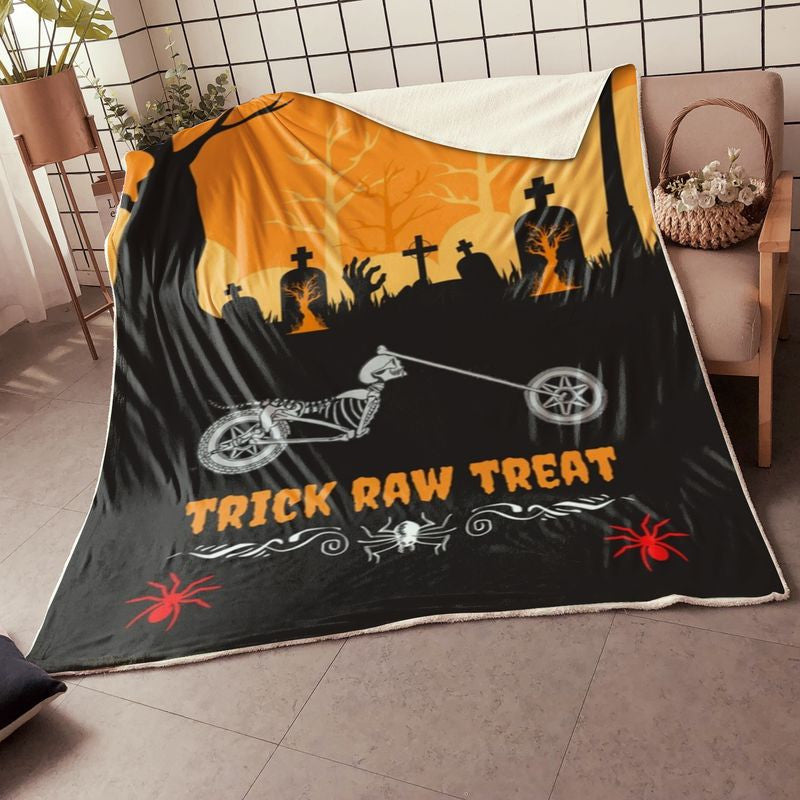 Bikergod Motorcycle Trick Raw Treat Halloween Blanket NABD394