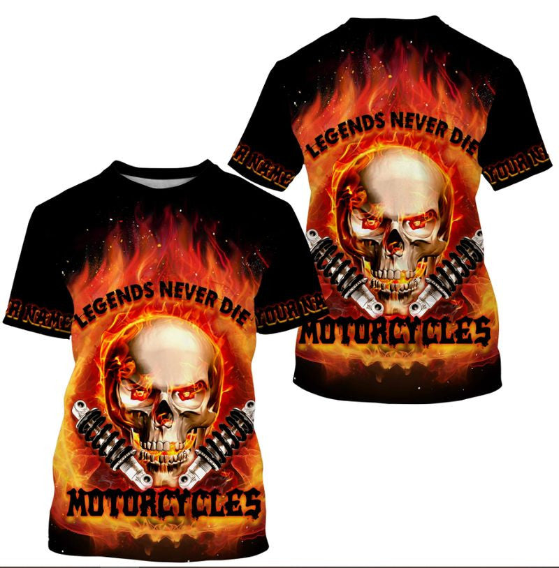 Bikergod Motorcycle Skull Biker Legends Never Die Custom Name  T-shirt Design 3D Full Printed Sizes S - 5XL - NABD281