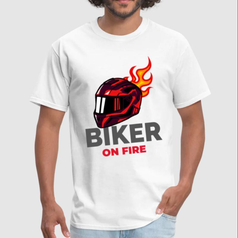 Bikergod Motorcycle Biker On Fire T-shirt, Crew-neck Sweatshirt, Hoodie, Tank Top, V-neck T-shirt Design 2D Full Printed Sizes S - 5XL - NABF321