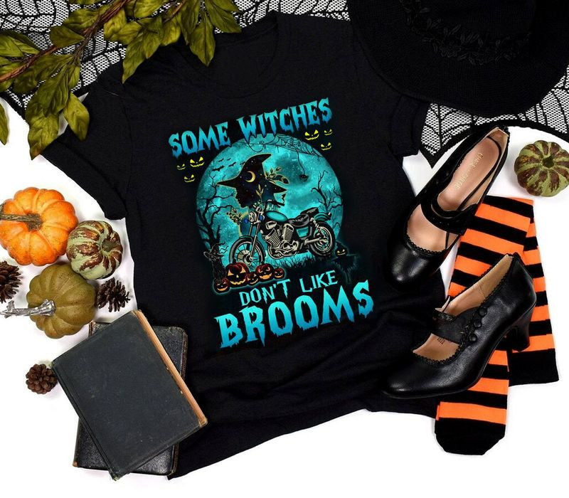 Bikergod Motorcycle Some Witches Don't Like Brooms Halloween T-shirt, Crew-neck Sweatshirt, Hoodie, Tank Top, V-neck T-shirt Design 2D Full Printed Sizes S - 5XL - NABD251