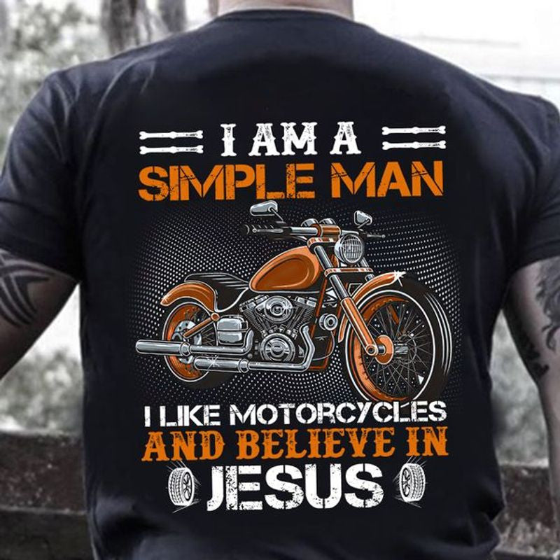 Bikergod Motorcycle I am a simple man i like motorcycles and believe in Jesus T-shirt, Crew-neck Sweatshirt, Hoodie, Tank Top, V-neck T-shirt Design 2D Full Printed Sizes S - 5XL - NABF309
