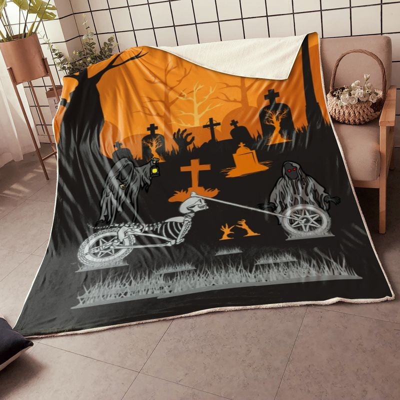 Bikergod Motorcycle Pumpkin Motorcycle Halloween Blanket NABD388