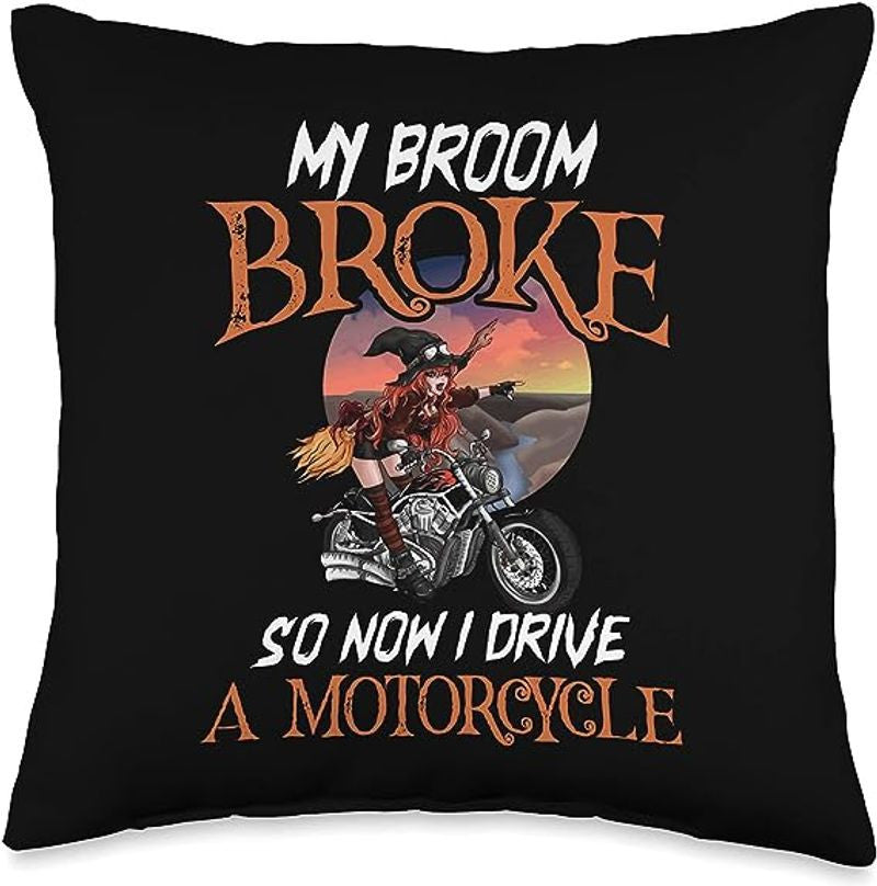 Bikergod Motorcycles My Broom Broke So Now I Drive A Motorcycle Halloween Pillow Case Design 3D Full Printed NABD337