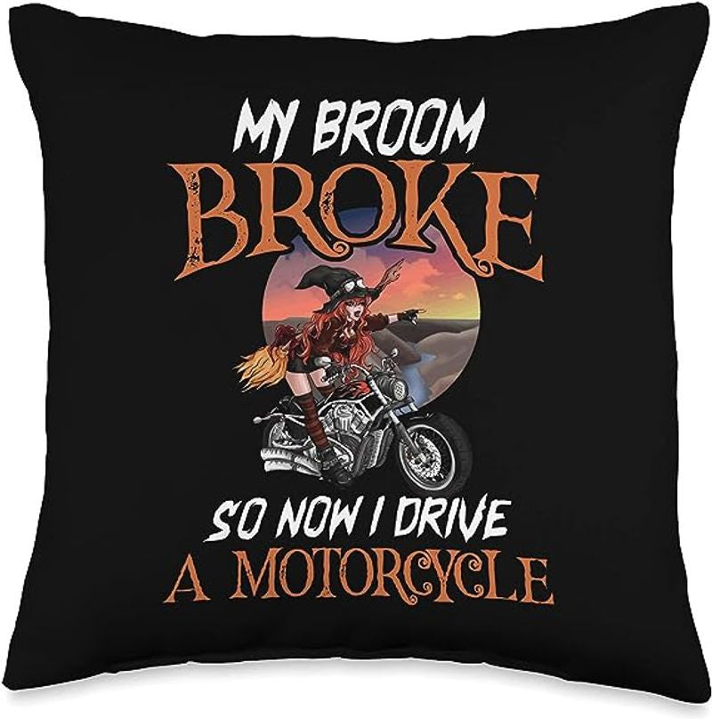 Bikergod Motorcycles My Broom Broke So Now I Drive A Motorcycle Halloween Pillow Case Design 3D Full Printed NABD337