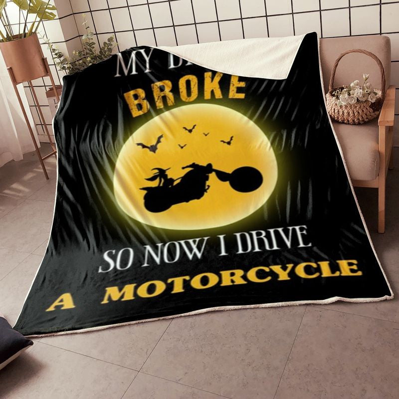 Bikergod Motorcycle My Broom Broke So Now I Ride A Motorcycle Halloween Blanket NABD392