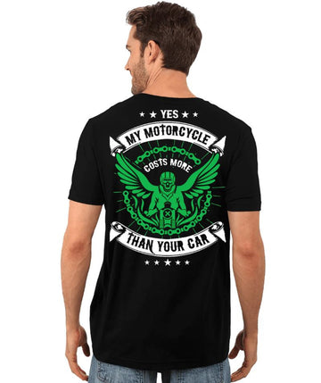 Bikergod Motorcycle MY MOTORCYCLE COSTS MORE THAN YOUR CAR T-shirt, Crew-neck Sweatshirt, Hoodie, Tank Top, V-neck T-shirt Design 2D Full Printed Sizes S - 5XL - NABF282