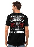 Bikergod Motorcycle My Wife Told Me To CHOOSE HER OR THE MOTORCYCLE T-shirt, Crew-neck Sweatshirt, Hoodie, Tank Top, V-neck T-shirt Design 2D Full Printed Sizes S - 5XL - NABF293