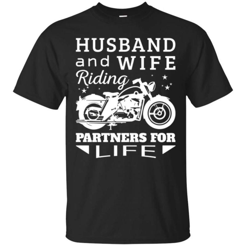 Bikergod Motorcycle Husband and Wife Riding Partners For Life T-shirt, Crew-neck Sweatshirt, Hoodie, Tank Top, V-neck T-shirt Design 2D Full Printed Sizes S - 5XL - NABD318